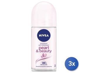 3x Nivea Pearl & Beauty Donna Deodorante Roll-On 50 Ml 1 Pz