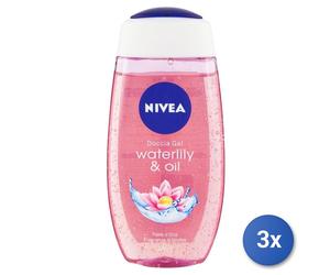 3x Nivea Waterlily & Oil Doccia Gel Donna Corpo Fiore 250 Ml