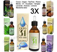 3x Olio Corpo 31 Cocco Argan Tea Tree Ricino Menta Eucalipto Mandorle Limone oil