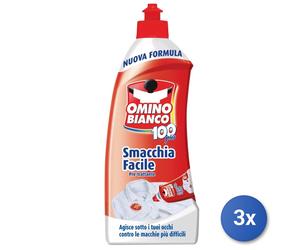 3x Omino Bianco Smacchiatore Tessuti Liquido 500 Ml. Made In Italy