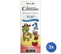 3x Pasta Capitano Dentifricio 75 Ml. Junior 3+ Fragola