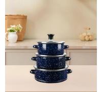 3x Pellicola Smaltata con Coperchio Utensili Da Cucina Pentole per Zuppa