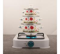 3x Pentola smaltata con coperchio per cucina, sala da pranzo, fornelli a