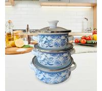 3x Pentole In Smalto Per Cucinare, Pentole Vintage Per La Cucina Del Ristorante,