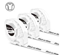 3x Phomemo P12 Nero su Bianco Nastro per Etichette con ferro da stiro, 12mm x 2m, per la stampante per etichette Phomemo P12/P12PRO/LT12, ricambio per Dymo LetraTag LT100H LT100T