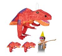 3x Pignatta dinosauro, pentolaccia T-Rex, per compleanni bambini, rosso