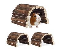 3X Ponte in Legno per Roditori, Tunnel per Animali, Criceti, Flessibile, Schima, HLP 2x29x17cm, Naturale