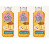 3x PURO AMORE Bagnoschiuma Crème Caramel & Vaniglia - 650ml - Made in Italy