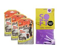 3x Ricambio per ROTOMOP, Black MOP, 100% Microfibra, Piu in Omaggio 1 Panno In Lattice Soft, Super Assorbente e Resistente, Formato 30x30