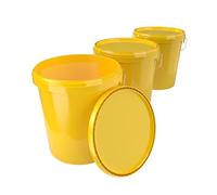 3X Secchio con coperchio da 16 litri Giallo - per alimenti, ermetico e stabile, secchio vuoto con manico e chiusura a scatto per alimenti, chimica, vernice murale, detersivo in polvere, adesivi