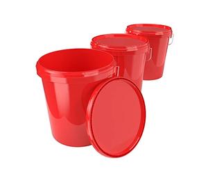 3X Secchio con coperchio da 16 litri Rosso - ermetico e stabile per uso alimentare, secchio vuoto con manico e chiusura per alimenti, chimica, vernice murale, detersivo in polvere, adesivi