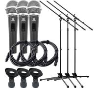 Pronomic DM-58 Microfono Vocale Set da 3 (microfono dinamico a mano con interruttore, pattern polare: supercardioide, incl. 3 supporti, 3 clip + 3x cavi XLR da 5m)