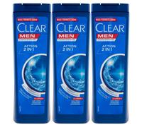 3x Shampoo Clear per Uomo 2 in 1 Anti forfora 360 ml