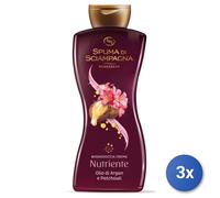 3x Spuma Di Sciampagna Bagno 650 Ml. Benessere Argan/Patchouli