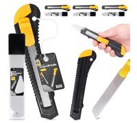 3x Taglierino Cutter Professionale 18 mm Taglierina per Moquette Pacchi Cartone Cutter Lama A Coltello In Metallo Pellicole Universale Tagli Precisione Autobloccante Con 33x Lama