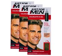 3x Tinta Capelli Uomo, Colorante In Gel H-25 CASTANO CHIARO, Senza Ammoniaca Con Cheratina, Vitamina E, Per Capelli Forti. Ridona Colore Ai Capelli, Per Un Look Naturale