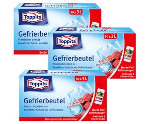 3x Toppits Sacchetto Freezer 30 Pezzo 3 Litro Protezione Contro Gefrierbrand 3