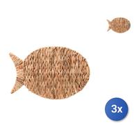 3x Tovagliette In Foglia Di Giacinto Forma Di Pesce Cm51X35 H&H