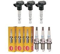 3x Trucktec Automotive Bobina Accensione + 3x NGK Candela Adatto A per VW Golf