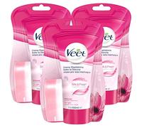 3x Veet Crema Depilatoria Sotto la Doccia Silk & Fresh Technology per Pelli Normali Idratante e Profumata con Spugna per l'Applicazione in Dotazione - Tubetto da 150ml