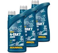 3X1 Litro MANNOL 4-Takt Agro SAE 30 Olio Motore 7203 API SL JASO MA/MA2