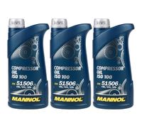3X1 Litro Originale MANNOL Olio Compressore ISO 100