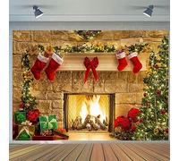 3x2.4m Sfondo Natale Foto Camino Vintage Albero di Natale Calze Inverno Fotografia Sfondo Famiglia Bambini Ritratto Servizio fotografico Festa Natale Decorazioni Banner Photo Booth Oggetti di scena