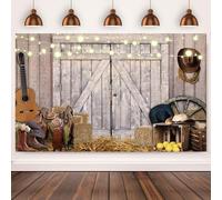 3x2.4m Sfondo Western Cowboy Wild West Rustico Casa di legno Fienile Porta Vintage Fotografia Sfondo Bambini Baby Shower Occidentale Compleanno Decorazioni Festa Banner Photo Booth Props