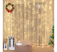 3x3m 300 LED Luci Tenda, Vegena LED Natale Tenda Luminosa USB 8 Modalità Luci per Tende con Telecomando per Camera da Letto, Decorazione per Interni Feste, Bianco Caldo