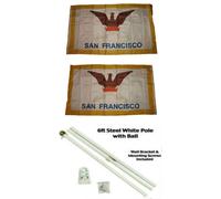 3x5 Città San Francisco California 2ply Bandiera Bianco Asta Kit Oro Sfera Top 3