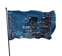 3x5 Ft Bandiera Decorativa per Esterni Grande Bandiera da Giardino Città Edifici di Notte Bandiera St
