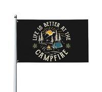 3x5 Ft La vita è migliore intorno al fuoco da campo Bandiera da campeggio divertente Bandiera della casa Bandiera da giardino Bandiera da giardino Arazzo Banner per esterni Bandiera da cortile con 2 o