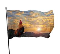 3x5 Ft Striscione decorativo per esterni Grande bandiera da giardino Gallo che canta Alba mattutina Bandiera divertente Colori vivaci Bandiera sopravvento in poliestere Ba