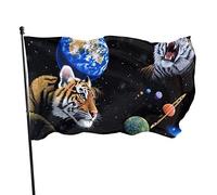 3x5 Ft Striscione Decorativo per Esterni Grande Bandiera da Giardino Simpatica Tigre Animale e Universo Bandiera Divertente Colori Vivaci in Polieste