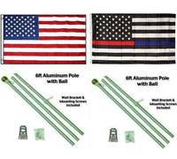 3x5 USA Americano & Sottile Rosso Blu Linea Bandiera Alluminio Palo Kit Sfera