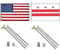 3x5 USA Americano & Washington D.c. Bandiera & 2 Alluminio Palo Kit Set 3 'x5'
