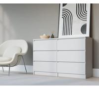3xEliving Cassettiera con 6 cassetti 140 cm, colore bianco, D: 140 x 38 x 78 cm