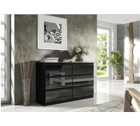 3xEliving Cassettiera con 6 cassetti 140 cm, colore Nero/Nero lucido, D: 140 x 38 x 78 cm