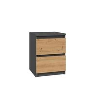 3xeliving Comodino, consolle da notte con 2 cassetti in antracite e rovere artisano con piano (larghezza x altezza): 30 x 40 x 30 cm)