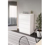3xEliving Elegante e spaziosa cassettiera Demii 4 cassetti 102cm, colore bianco/bianco lucido, perfetta per il soggiorno, l'ufficio, la camera da letto, dimensioni 70 x 39 x 101 cm