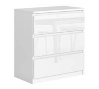 3xeliving Elegante, spaziosa cassettiera Demii 3 cassetti 70cm, colore bianco/bianco lucido, perfetta per il soggiorno, l'ufficio, la camera da letto, dimensioni 70 x 39 x 79cm