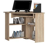 3xEliving SLYNNA DESK SONOMA scrivania ad angolo con ripiani e ripiano per tastiera scorrevole, Dimensioni: Altezza: 74 cm, Larghezza: 80 cm, Profondità: 54,5 cm