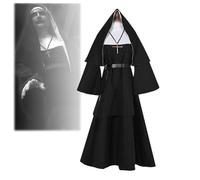 (3XL) Costume da suora cosplay con abito lungo nero e foulard per donna The Conjuring Cosplay per adulti
