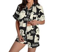 3xl Pigiama da donna plus size pigiama casual Halloween grafica stampata raso carino pigiameria bottoni manica corta top pantaloncini set pigiama di seta Halloween pigiama set per le donne, Grigio, L