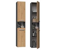 3xMobili da bagno Eliving Bagnoli SLIM I antracite e rovere artigianale - mobile in piedi, colonna bagno, mensola, L: 30 cm, H: 174 cm, L: 30 cm
