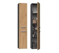 3xMobili da bagno Eliving Bagnoli SLIM II antracite e rovere artigianale - mobile in piedi, colonna bagno, mensola, L: 30 cm, H: 174 cm, L: 30 cm