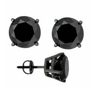 4.00 KT Black Diamond Borchie Vite Retro IN Nero Rodio Finitura AAA Certificato