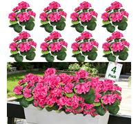 4/1 mazzo di gerani artificiali decorativi estivi per esterni, fiori finti in seta rossi resistenti ai raggi UV e non sbiadenti, aspetto realistico, piante di gerani artificiali in seta per esterni, p