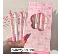 4/1. Set di penne a con fiocco rosa e fiore. Design a fiocco, punta fine da 0,5 mm, inchiostro nero ad asciugatura rapida, scrittura fluida, stile morbido e bello. Adatto per appunti, diari, scrittura
