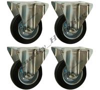 4 - 125mm 12.7Cm gomma nera FISSO rotelle - resistente fisso rotelle